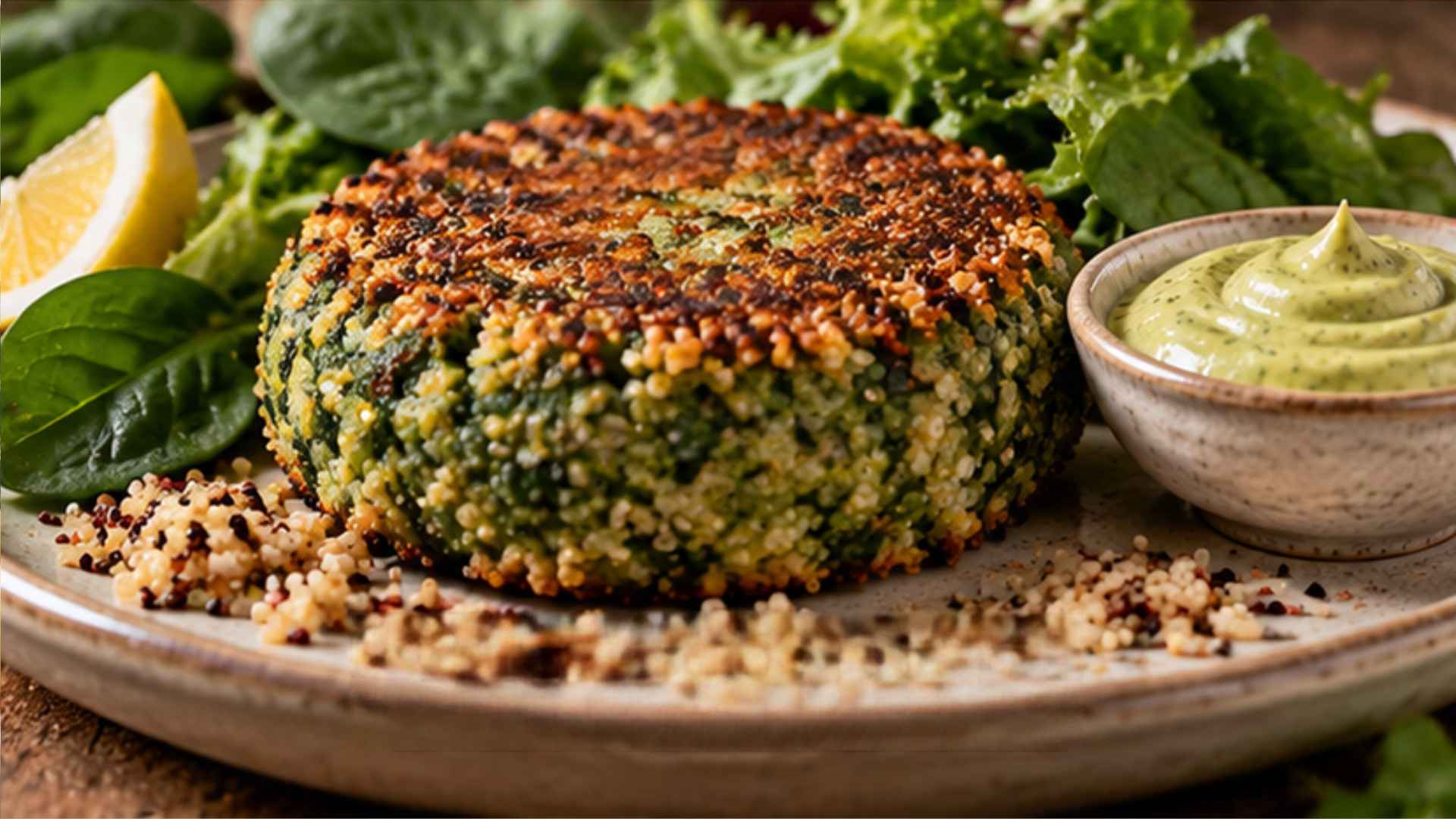 Burger di spinaci e quinoa con maionese agli spinaci